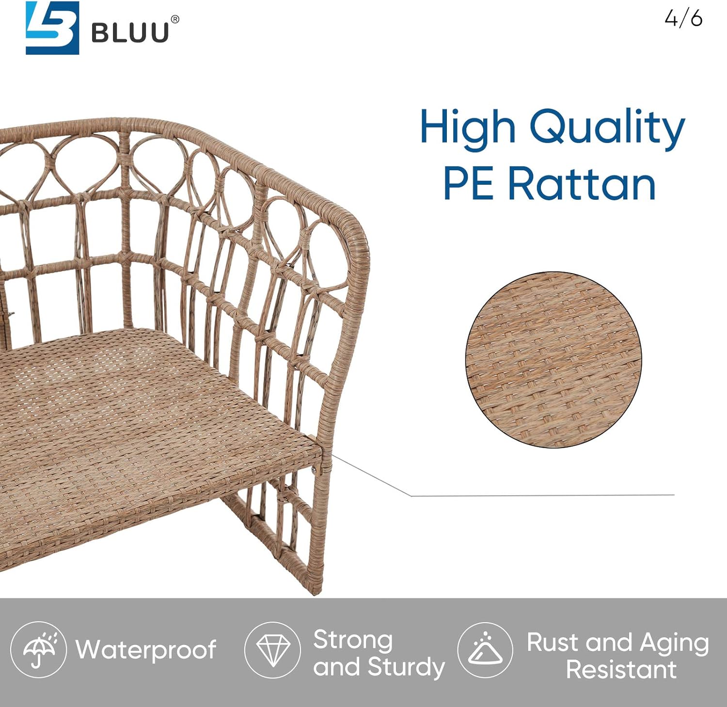 BLUU Rattan Chair in Aluminum Classic Patio Furniture Wicker Conversation Bistro Set/Water Rust & Aging Resistant (Chair) : Garden & Outdoor