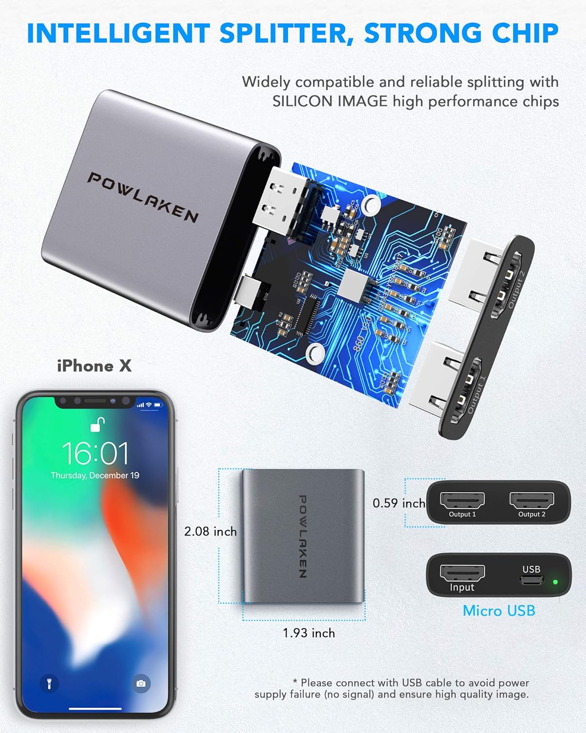 [Latest 2020] HDMI Splitter 1 in 2 Out-Aluminum Alloy 4K HDMI Splitter, HDMI Splitter Supports 3D 4K@30HZ Full HD1080P for Xbox PS4/3 Fire Stick Roku Blu-Ray Player Apple TV HDTV Dual Monitor Display: Industrial & Scientific