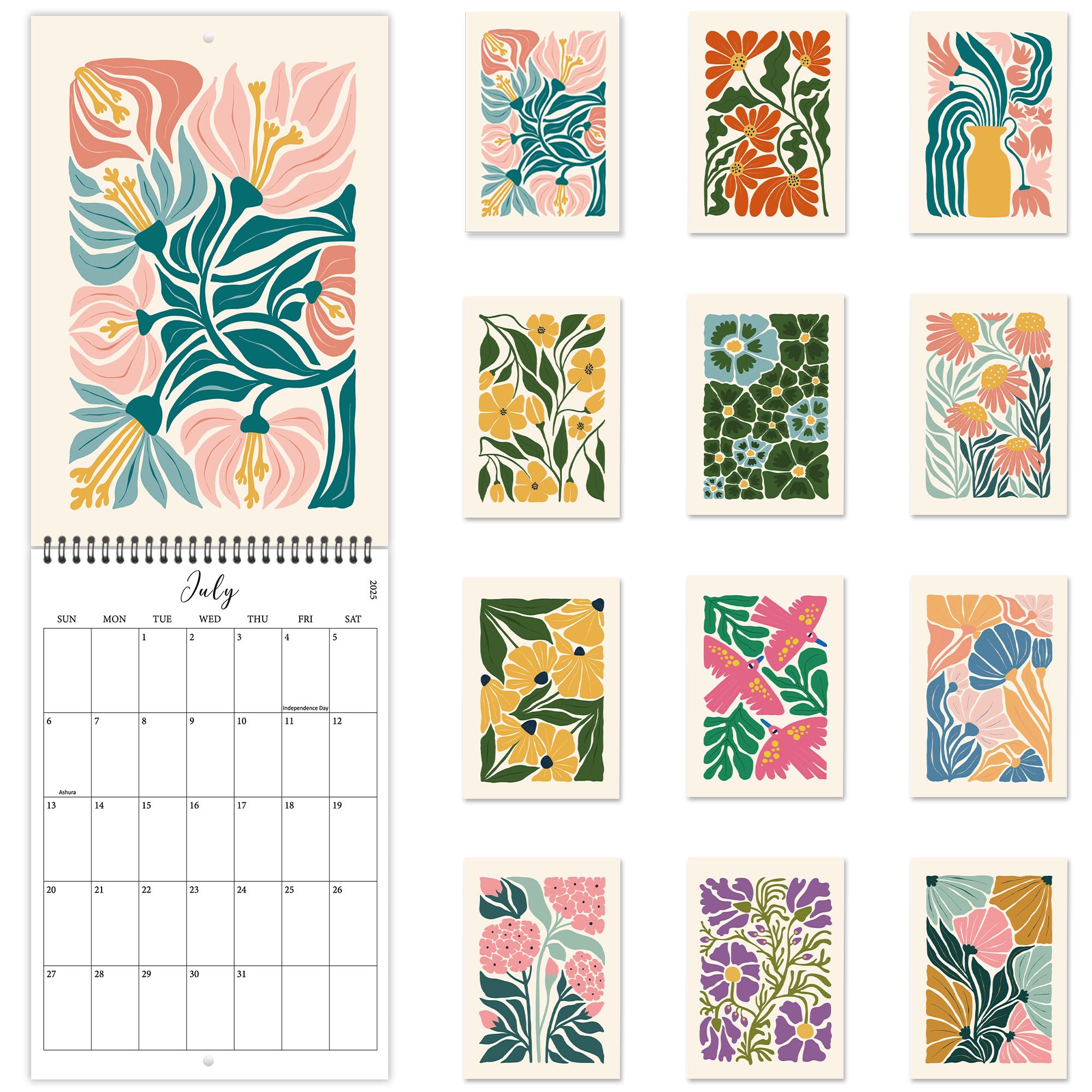Photo 1 of 2025-2026 Wall Calendar, 18-Month Art Floral Wall Calendar, Aesthetic Modern Abstract Wall Hanging Calendar for Office & Home Decor, July 2025 to December 2026, 8.3" x 11.7"