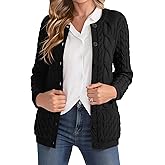 VIISHOW Women Cable Knit Cardigan Sweater Crew Neck Button up Cardigan with Pocket Sweater Coat for Fall and Winter