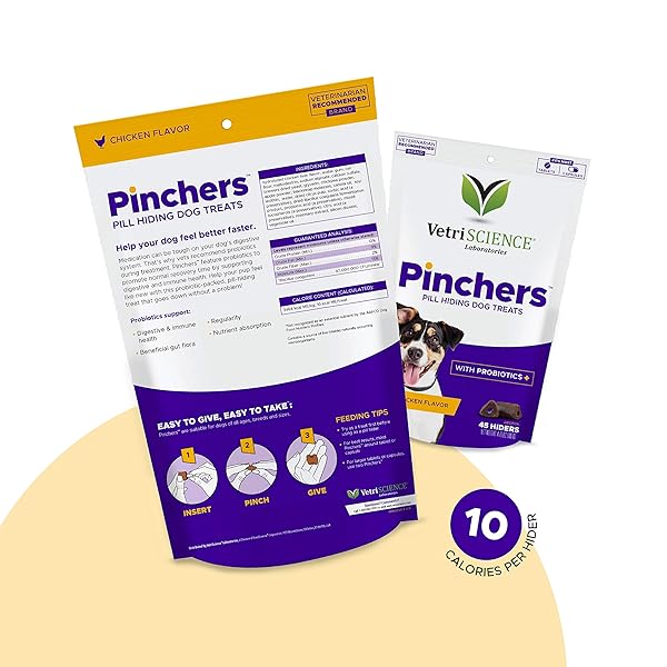VETRISCIENCE EXTRA LARGE PINCHERS PILL HIDERS CHEWS, NON-GREASY PILL WRAP WITH PROBIOTICS FOR DOGS, DISGUISE PILLS, CAPSULES AND TABLETS, SOFT AND CHEWY, GUT AND IMMUNE HEALTH, CHICKEN, 2 PACK