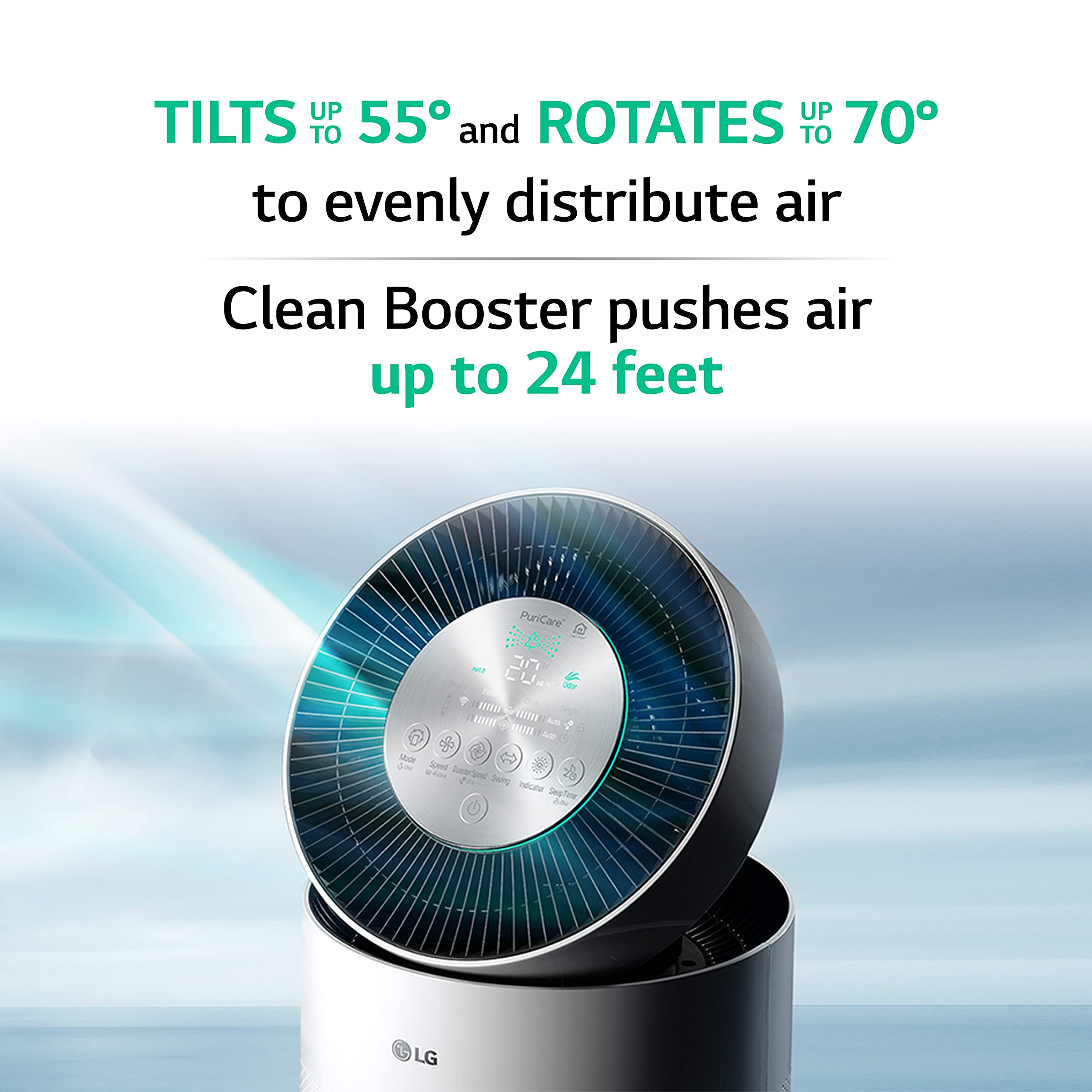 LG PuriCare 360-Degree Single Air Purifier with Clean Booster, ThinQ Wi-Fi and Voice Control (AS330DWR0), 310 sq. ft, White