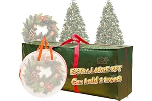 SOFTKISS Christmas Tree Bags - 2 Pcs Storage Extra Large Waterproof bags,Fits 9 Ft Disassembled Artificial Trees,Heavy Duty Tree Box and Wreath Storage container Green XXL
