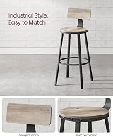 VASAGLE Bar Stools Set of 2 with Backrest 73 cm Tall Greige Black LBC026B02 view 9