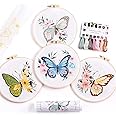 REEWISLY 4 pcs of Embroidery Starter kit with Patterns and Instructions, DIY Adult Beginner Cross Stitch Kits, Including 2 Plastic Embroidery Hoop, 1 Pair of Scissors, Colored Threads and Needles
