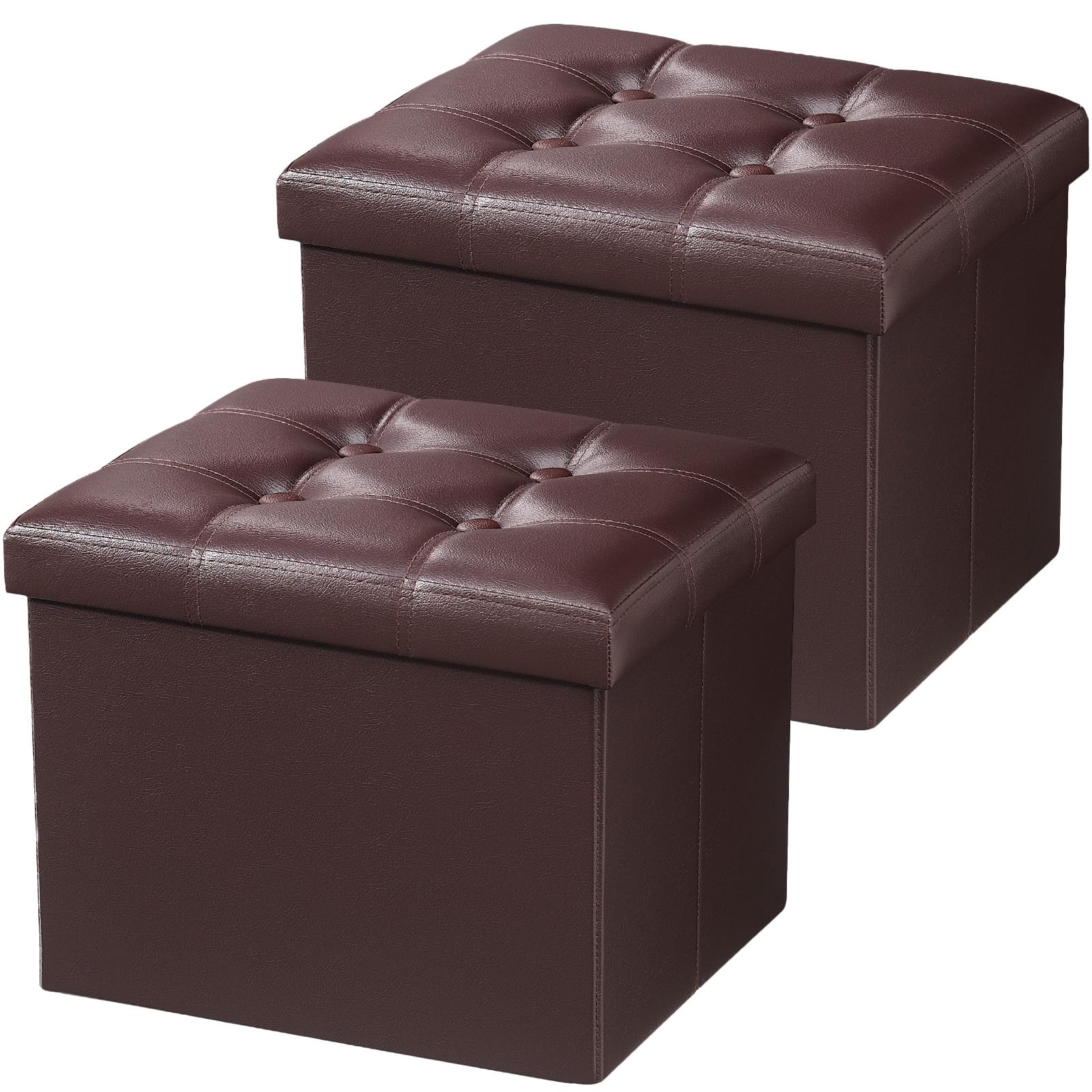 Photo 1 of ***TOP ONLY*** AmasSmile Storage Ottoman Folding Foot Rest Stool, Leather Footstool Bench, Short Ottoman Stool, Storage Foot Rest Store, Books (Brown-2pc, 17" D x 13" W x 13" H)