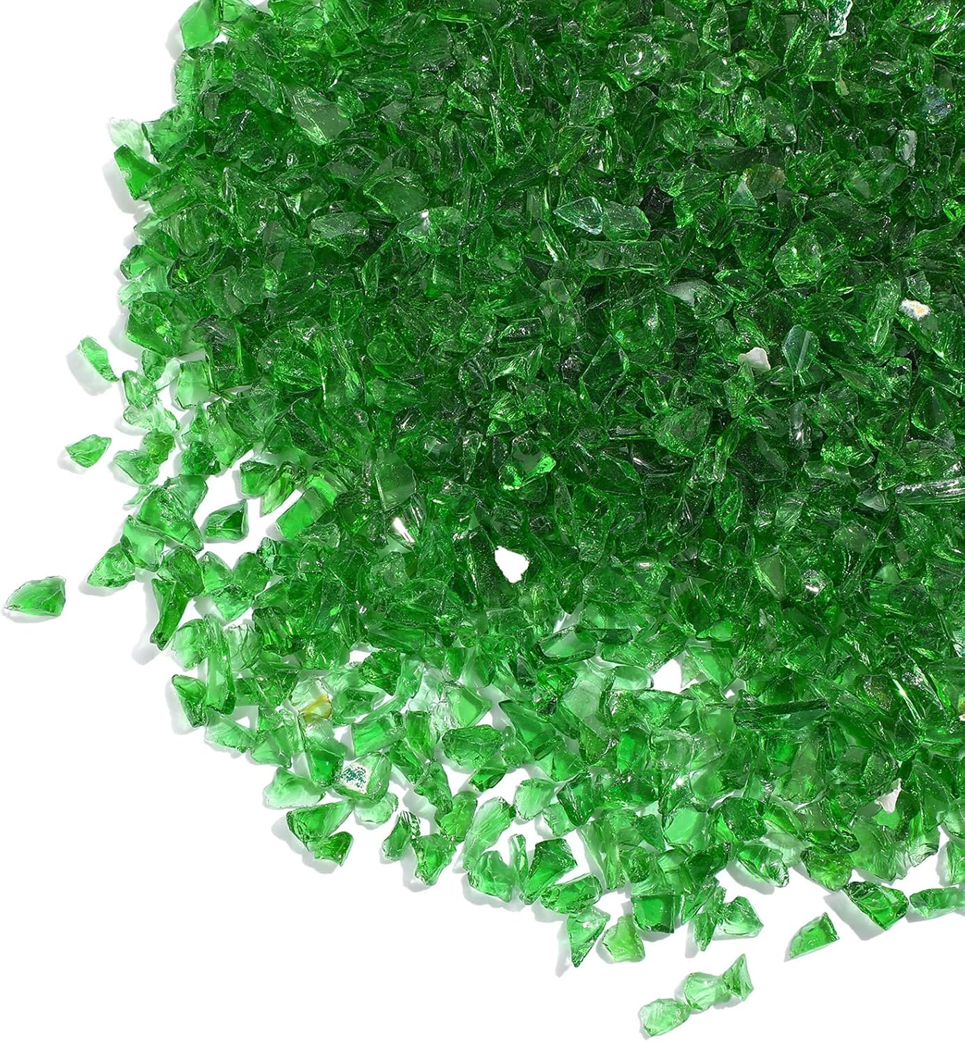 Vase Fillers - Crushed Glass for Crafts Broken Glass Pieces Decorative Reflective Tempered Crushed Mirror Pieces Vase Filler Crush Glass for Vase Pool, Bar, Fish Tank, Garden Decoration (Green,2 Pound)