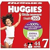 Huggies Size 7 Baby Diapers, Little Movers HuggFit 360° Baby Diapers with 360° Waistband, Size 7 (41+ lbs), 44 Count, Packaging May Vary
