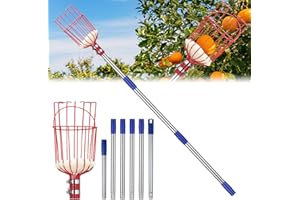 POPOHOSER Fruit Picker Pole with Basket - Apple Picker Long Handle Telescoping, 8 FT Stainless Steel Fruit Picking Pole Extendable Fruit Catcher Tool for Avocado, Apricot, Pear, Orange, Mango Trees Picking