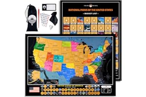 TRIPA TRIPS Scratch off Map of United States & All 63 USA National Parks Poster - Easy-to-Scratch 50 Landmarks & Flags - 24x17 Large Scratch off US Map + Travel Map Kit - Deluxe Gift for Travelers