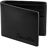 MONIART Personalized Leather Wallet for Men, RFID Blocking Bifold Slim Wallet with 8 Card Slots, 2 ID Windows, Genuine Leather Billfold, Ready to Gift in Box (Black)