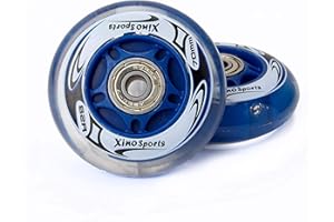 Xino Sports Inline Skates Replacement Wheels with LED Illuminating Lights, Bearings Included, Pack of 2, 70 mm