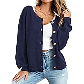 MASCOMODA Fall Long Sleeve Oversized Cardigan Sweaters for Women Trendy Short Open Front Gold Button Up Sweater Jackets