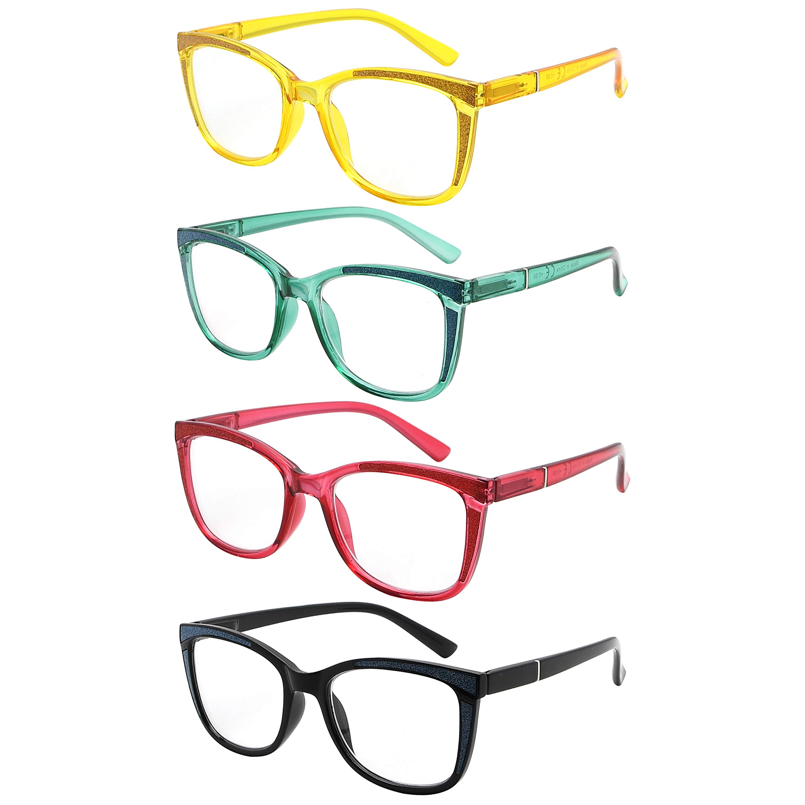 Eyekeeper 4-Pack Ladies Reading Glasses Cat-Eye Pattern Design Readers for Women +3.50