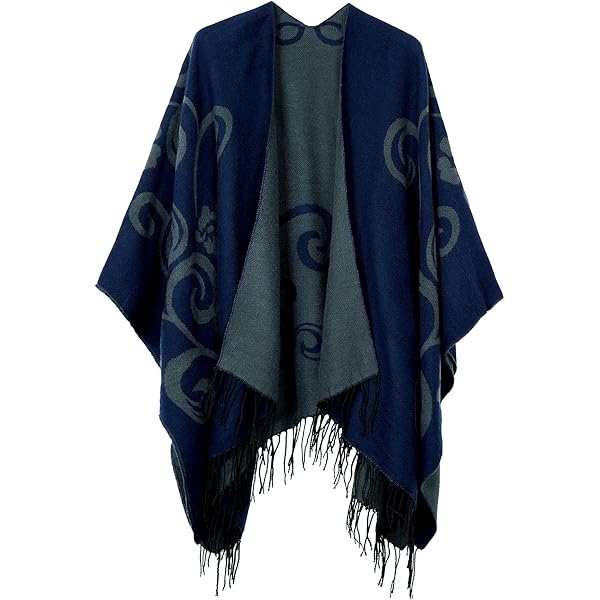 Women's Retro Style Poncho Cape Boho Shawl Wraps Ruana Printed Tassel Cardigan