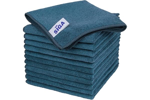 MR.SIGA Microfiber Cleaning Cloth, All-Purpose Microfiber Towels, Streak Free Cleaning Rags, Pack of 12, Light Teal, Size 32