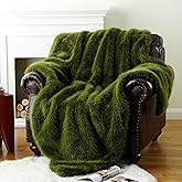 BATTILO HOME Luxury Fluffy Green Faux Fur Throw Blanket, Cozy Warm Fur Blanket for Couch, Sofa, Chair, Bed, Plush Fuzzy Fur Throws with Long Pile, 50"x60"