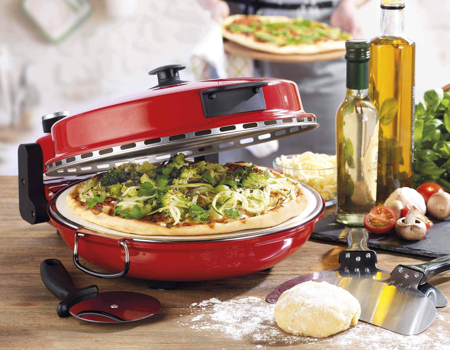 Giles & Posner EK2309 Italian Stone Baked Bella Pizza Maker Oven, 1200 W,  Red: Amazon.co.uk: Kitchen & Home