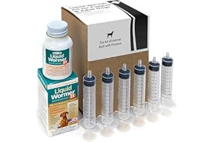 SAFRAN LIVING Liquid Wormer 2X Puppy Dewormer (2 oz) w/ 6 Oral Syringes (10 mL, 2 Tsp.) For Young Puppies & Adult Dogs (All Life Stages) Including Lactating - Pyrantel Pamoate Controls Hookworms & Roundworms