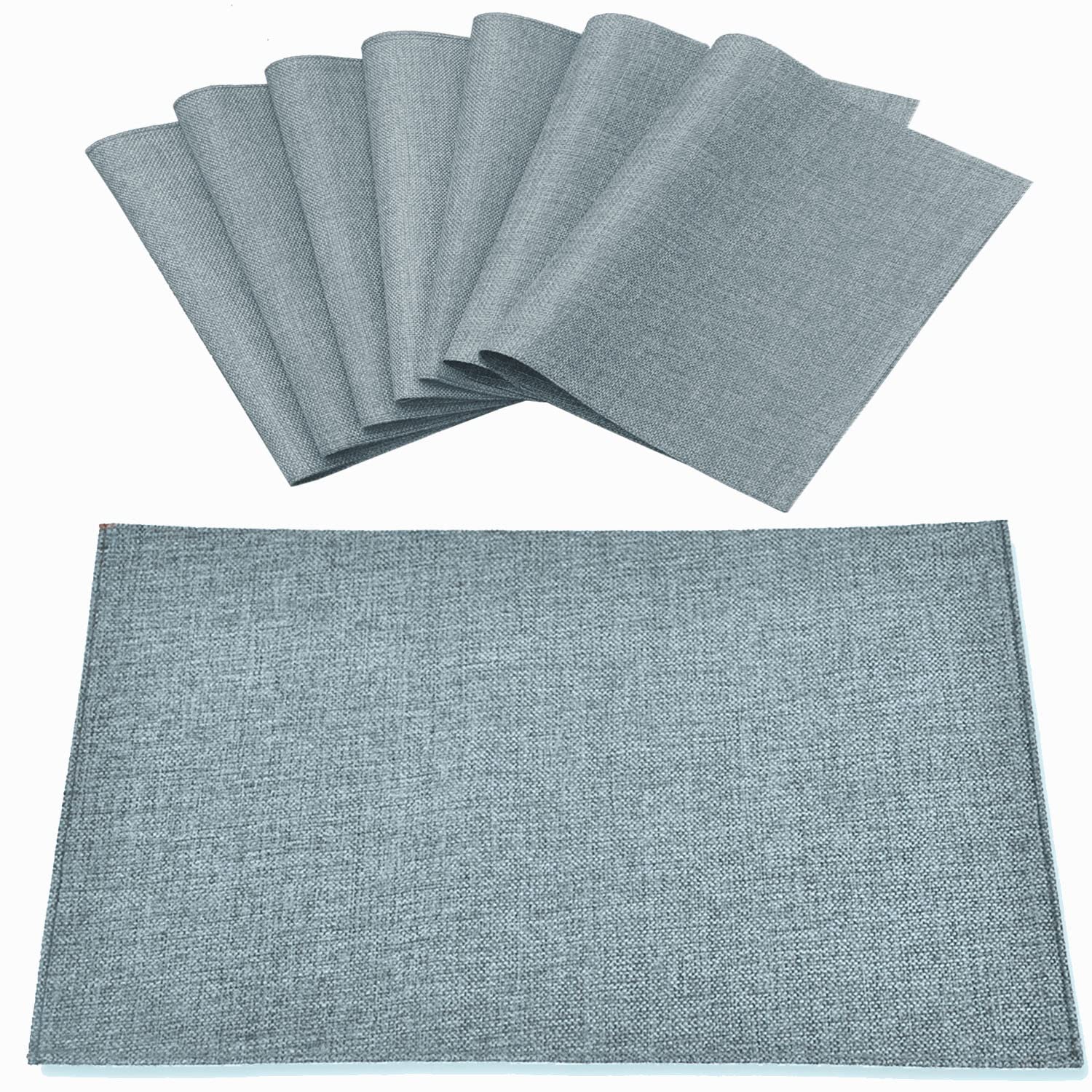 Rinpon Linen Placemats Set of 8, Machine Washable, Heat Resistant, Wrinkle Free, Thick Polyester Kitchen Place Mats for Dining Table (Light Grey) — image 1