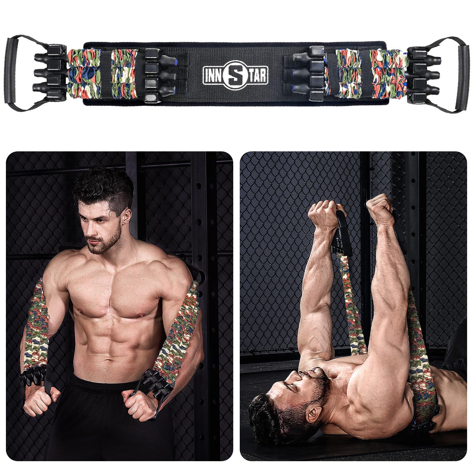 INNSTAR Adjustable Bench Press Device,Push up Resistance Bands, Chest Builder Workout Equipment for Home Gym Exercise,Fitness Workout,Travel Training (Green-150lb)