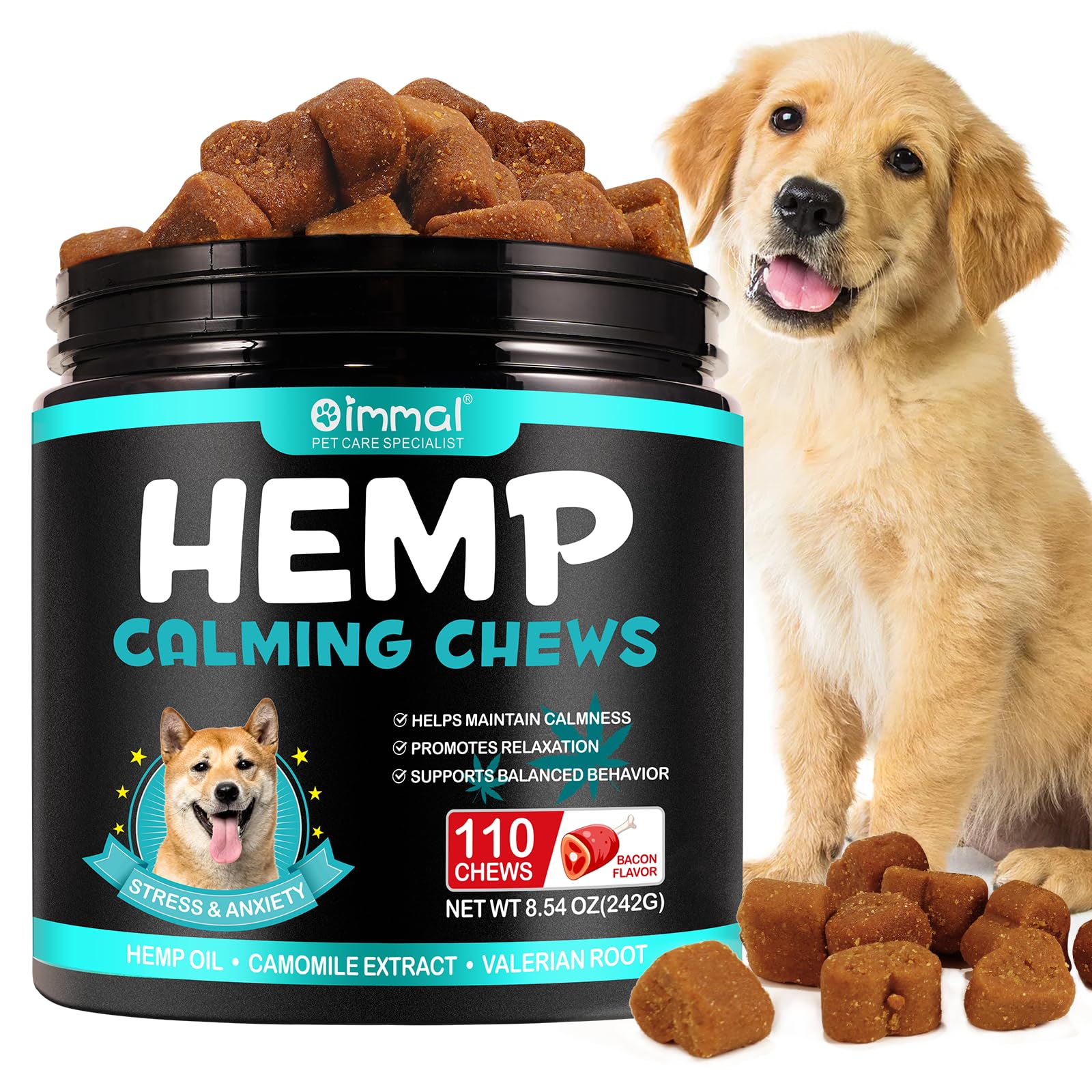 HRAMEX Calming Chews for Dogs Bacon Flavor (110PCS),Helps Dog Anxiety & Stress Relief,Quiet Moments Dog Calming Treats,Dogs Anxiety Stress Relief, for All Breeds & Sizes 8.54 oz(242G) — image 1