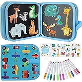 Erasable Book Doodle Set for Kids,Reusable Magic Drawing Book for Kids with 12 Watercolor Pens 14 Page Drawing,Road Trip Car 