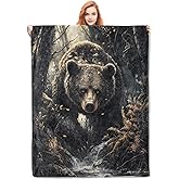 VANZEV Bear Flannel Blanket, Bear Gifts, Bear-Themed Blanket for Women, Soft Lightweight Throw Blankets for Bed Home Travel Decor 50" x 60"