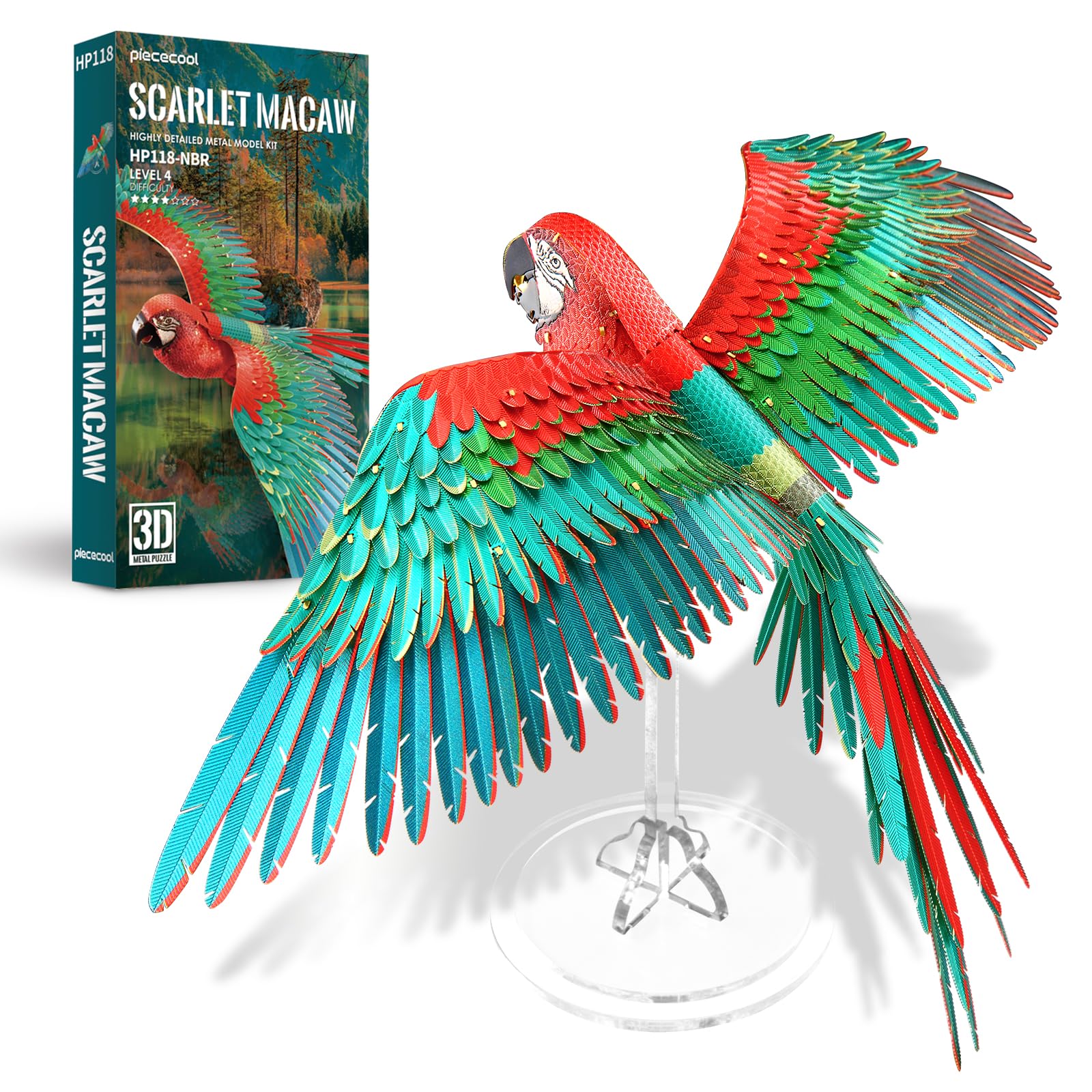 Piececool 3D Puzzle Metal Macaw Parrot, Animal Craft Model Kits for Adults to Build, 3D Puzzles Adult Teens for 304 Stainless Steel, Ideal as Gifts, Home Decoration, DIY, 83 Pieces