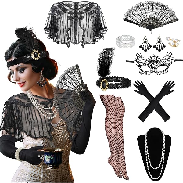 9 Pcs Flapper Accessories Set Women 1920s Costume Roaring 20s Party 81GhHcBrLgL._AC_UY350_.jpg main image 4