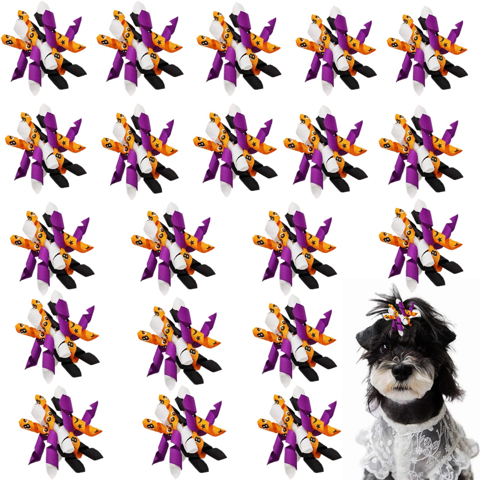 Hixixi 20pcs/Pack Halloween Pet Dog Cat Hair Bows Puppy Grooming Bows Hair Accessories with Rubber Bands (Halloween-A)