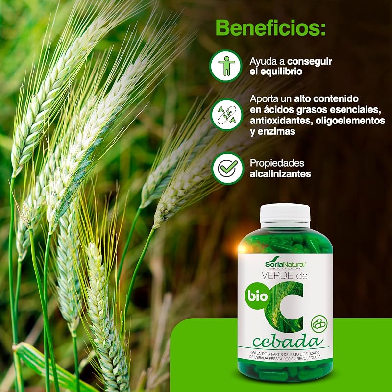 Verde de cevada - Ajuda a equilibrar o corpo - Fornece alto teor de ácidos gordos essenciais, antioxidantes, elementos traço e enzimas - 100% natural - 240 cápsulas de 580mg