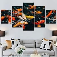 SIGNWIN 5 Panel Canvas Wall Art Colorful Fish Group Marine Life Multicolor Nautical Photography Realism Ultra for Home Decorations Ready to Hang - 60