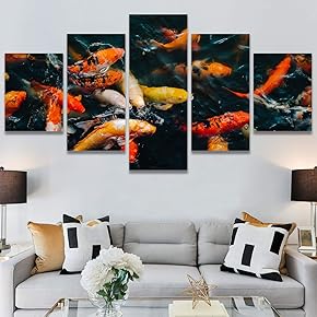 SIGNWIN 5 Panel Canvas Wall Art Colorful Fish...