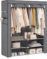 SONGMICS Portable Clothes Wardrobe 2 Hanging Rails Grey 45x127x176cm