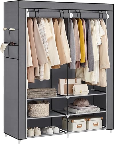SONGMICS Portable Clothes Wardrobe 2 Hanging Rails Grey 45x127x176cm