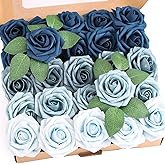 Piklado Faux Rose Flowers Dusty Rose Gradient Fake Roses with Stems for DIY Wedding Bouquets Centerpieces Arrange Decorations (Blue Gradient)