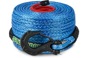 STEGODON Synthetic Winch Rope, 3/8" x100ft 23809LBS Dyneema Winch Rope 3/8 Heavy Duty Winch Cable with Protective Sleeve Forged Winch Hook for 4WD Off Road Vehicle Truck SUV (Blue)