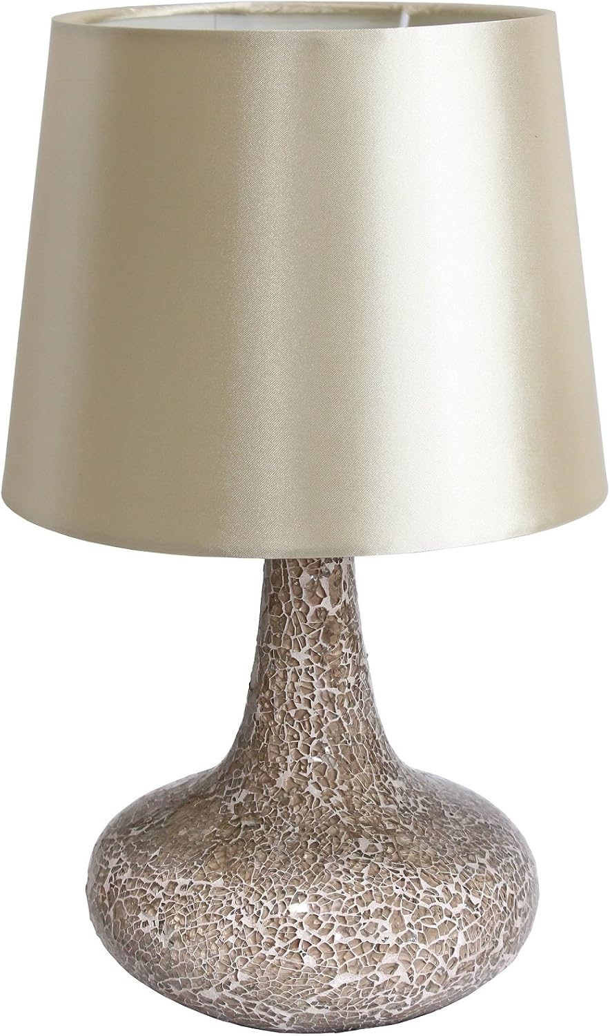 Simple Designs LT3039-CHA Mosaic Tiled Glass Genie Fabric Shade Table Lamp, Champagne
