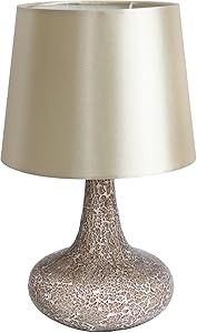 Simple Designs LT3039-CHA Mosaic Tiled Glass Genie Fabric Shade Table Lamp, Champagne