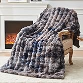 EMME Faux Fur Throw Blanket Tie-Dye Dark Gray - Big Bubble Rabbit Cozy Blanket for Couch, Small Fluffy Fuzzy Cozy Blanket, Thick Furry Plush Shaggy Blankets, 650GSM, 50x60 Inches