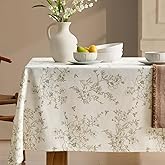 Farmhouse Green Floral Tablecloth Vintage French Rustic Linen Tablecloths Rectangular with Flowers Pattern Burlap Textured Outdoor Table Cover for Picnic,Dining,Party,Home Decor 55x84 Inch