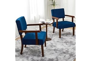 FAGAGA Accent Chair Set of 2 with Table, Living Room Chairs with Velvet Soft Seat & Armrests for Living Room Bedroom Reading Room Waiting Room (Velvet Navy)