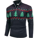 COOFANDY Men's Quarter Zip Pullover Sweater Casual Zip Up Polo Sweater Knit | 1/4 Zip, Ribbed Cuff, Mock Neck, Xmas Snowflake Reindeer Pattern, Classic Fit, Fall Winter Fashion, Christmas New Year Outfit