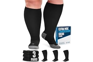 Doctor's Select 3 Pairs Plus Size Compression Socks Wide Calf - Up to 6XL | 20-30 mmHg Extra Wide Calf Compression Socks Women | Black