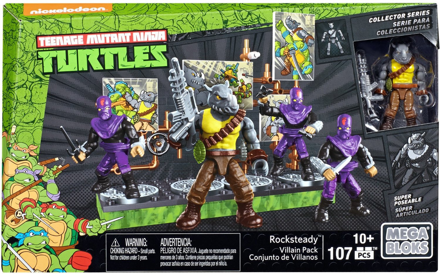 Mega Bloks - Rocksteady and his band of villains, ninja turtles, building set (Mattel DMW28)