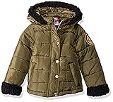 Hello Kitty Girls Puffer Jacket with Hood, Olive