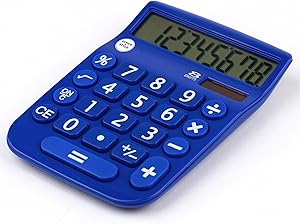 8 Digit Dual Powered Desktop Calculator, LCD Display, Blue- by Office + Style
