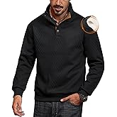 Herberton Men's Textured Thermal Sweatshirt Heavyweight Fleece Lined Pullover with Elbow Patches (S-XXL)