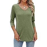 Sherosa Womens V Neck 3/4 Sleeve T Shirts Loose Fit Shirts Casual Solid Basic Tops Tees Blouses
